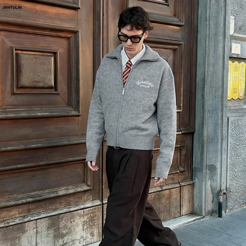 Retro Spliced ​​Zipper Knitted - Mens Fashion Mullet ulasan dan harga