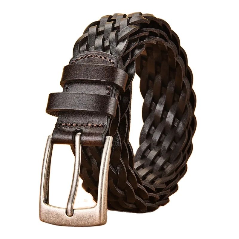 2025 Men Real Cowhide Belt Wov - Leather Belt Braided ulasan dan harga