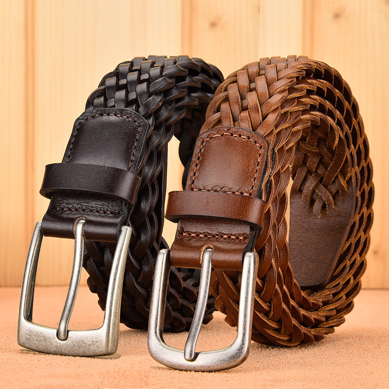 2025 Men Real Cowhide Belt Wov - Leather Belt Braided ulasan dan harga
