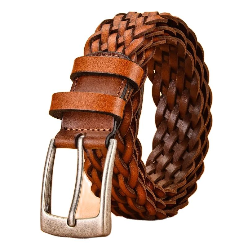 2025 Men Real Cowhide Belt Wov - Leather Belt Braided ulasan dan harga